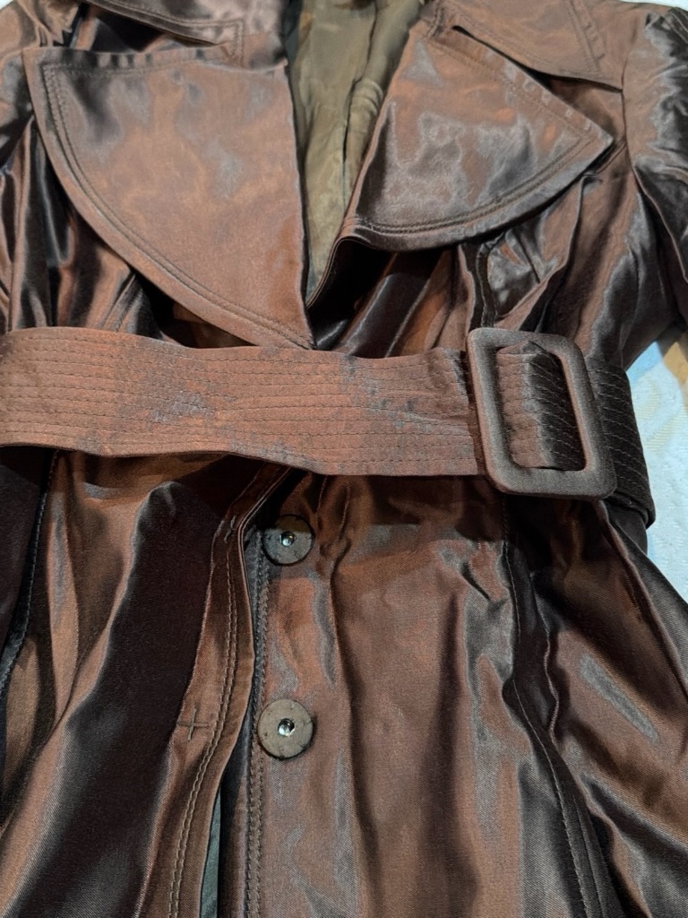 INC International Concepts Chocolate Brown Satin Trench Coat